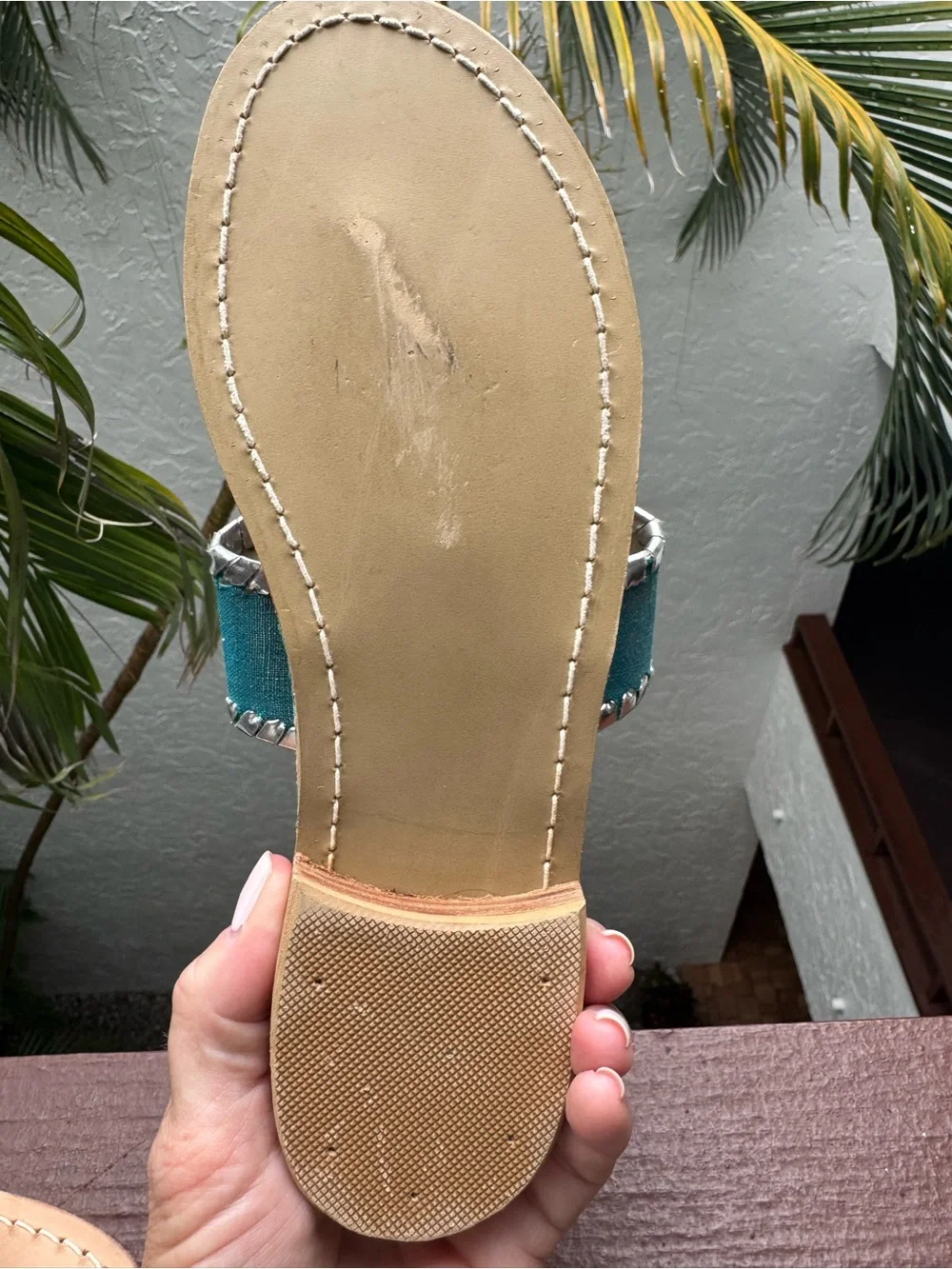 Jack Rogers Turquoise Leather Thong Sandals with Silver Accents